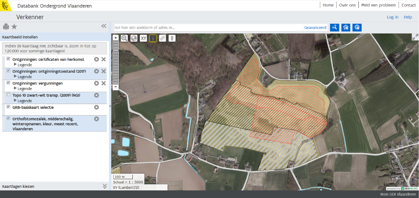 Thema ontginningen in DOV-Verkenner