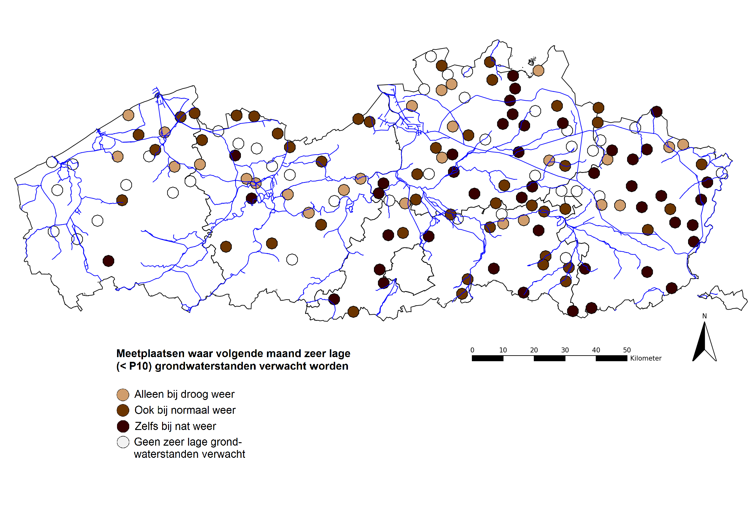 predict_map_P10 - voorspelde zeer lage grondwaterstanden volgende maand
