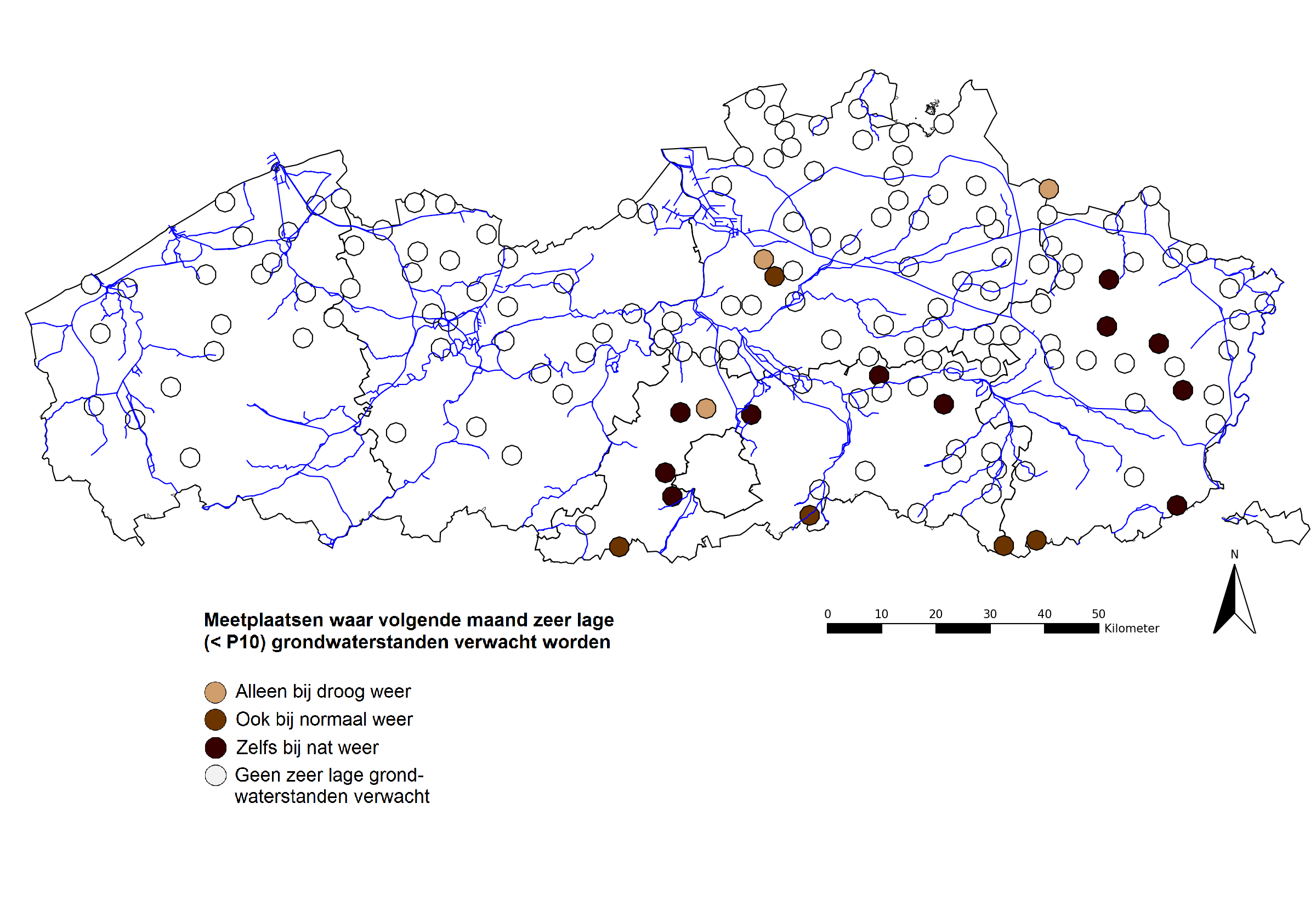 predict_map_P10 - voorspelde zeer lage grondwaterstanden volgende maand 2019-03-03
